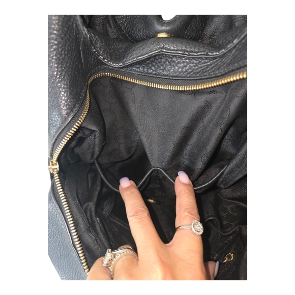 MICHAEL KORS FULTON BLACK PEBBLE LEATHER CHAIN BAG TOTE EXTRA ROOMY EUC - Picture 13 of 16